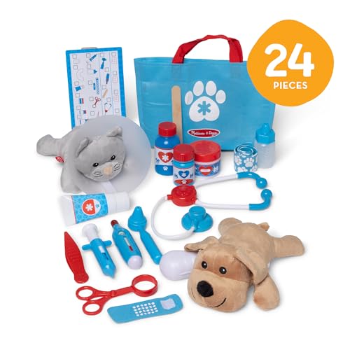 Melissa & Doug Examine and Treat Pet Vet Play Set, 24-Piece Animal Doctor Playset with Dog & Cat Plushies, Pet Doctor Kit...