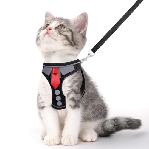 NCMAMA Cat Harness and Leash Set for Walking Escape Proof, Soft Adjustable Kitten Harness Breathable Mesh with Reflective ...