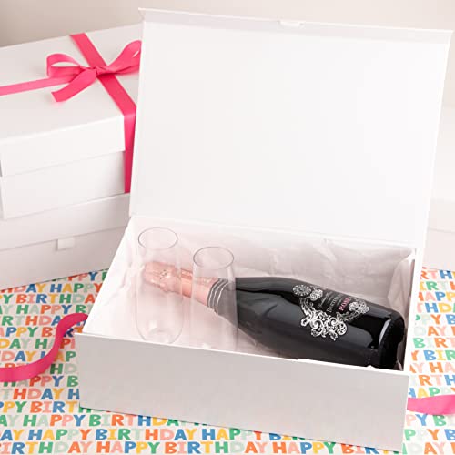 Purple Q Crafts White Hard Gift Box With Magnetic Closure Lid 14" x 9" x 4" Rectangle Favor Boxes With White Glossy Finish...