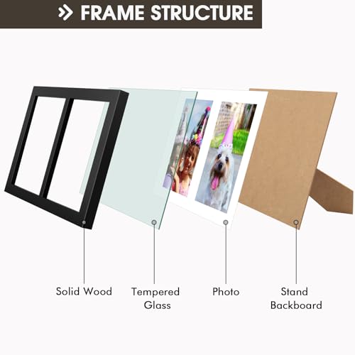 Golden State Art, 5x7 Double Picture Frame, Display Two 5x7 Photos - Solid Wood - Real Glass For Tabletop Or Wall Mounting...