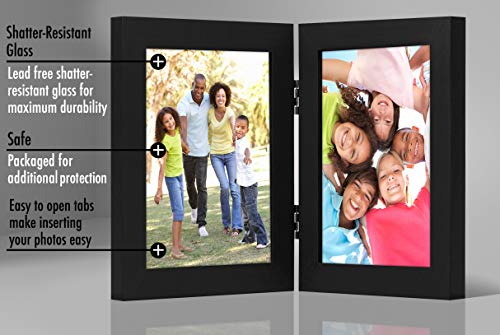 Americanflat Hinged 5x7 Picture Frame with Shatter-Resistant Glass - Double Picture Frames with Engineered Wood - Signatur...