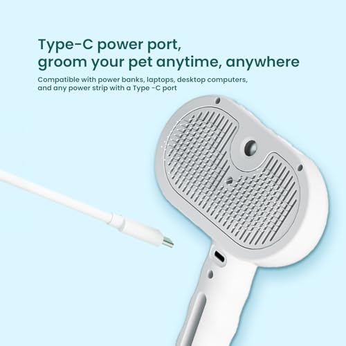 3 In 1 Steam Grooming Brush for Cats & Dogs, USB Rechargeable Hair Removal Comb with Spray Mist, Includes 200 ml Shampoo f...