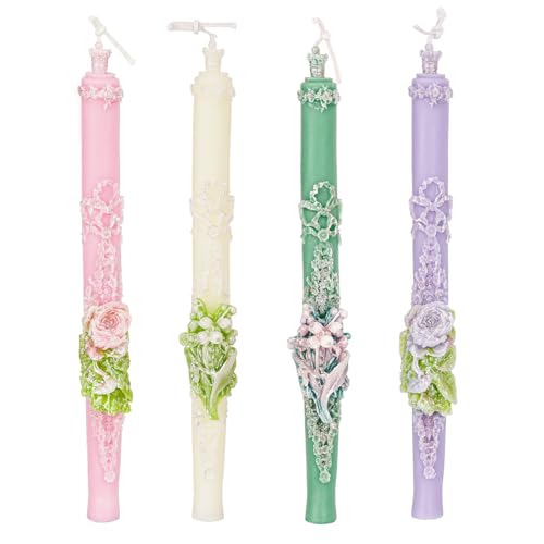 Sungmor Handcrafted Decorative Taper Candles – 9 Inch Floral Embossed Set of 4, Elegant Wedding & Home Décor Candles, Mult...