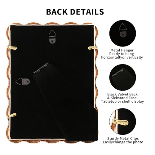 YiPinYin 4x6‘’ Gold Picture Frames Set of 2,High-End Heavy Duty Zinc Alloy Photo Frames with Wave Design,Velvet Backing, D...