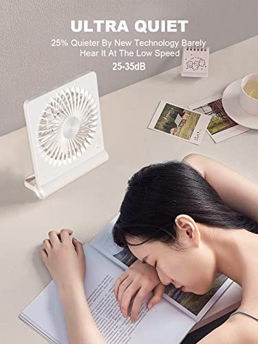 Tevelecin Small Desk Fan,Rechargeable USB Fan Battery Operated,Ultra Quiet, Strong Wind, 3 Speeds Travel Fans