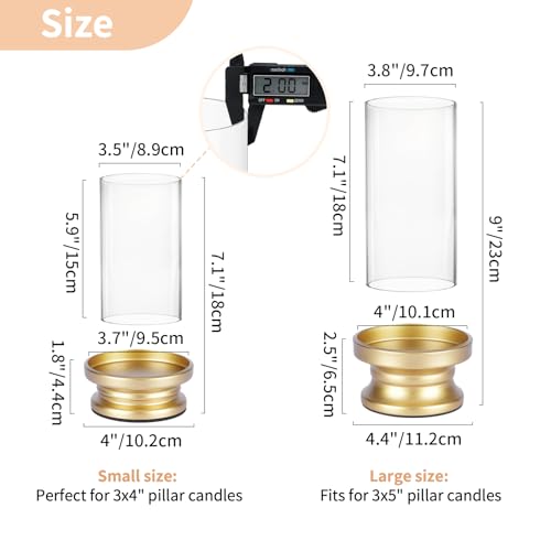 NUPTIO Hurricane Candle Holder Gold: Pillar Candle Holders with Clear Glass Sleeve - Set of 2 Decorative Brass Metal Pilla...