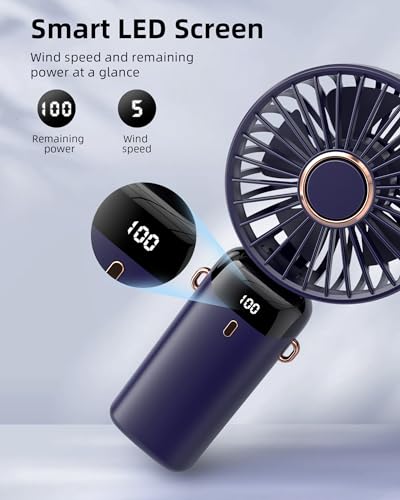Koonie Portable Handheld Fan, Battery Operated Fan with Base, 8 Hours, Digital Display, 5 Speeds, 90° Ajustable, Rechargea...