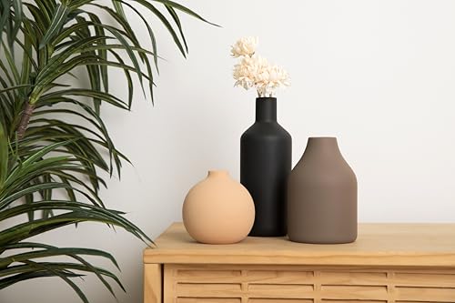 Ceramic Vase Set of 3 - Modern Farmhouse Decorative Vases for Home Decor. Boho, Rustic Vase, Small Neutral Pottery Vase Se...