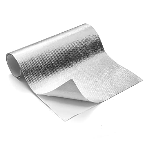 FLASLD Aluminized Heat Shield Mat Thermal Barrier Adhesive Backed Heat Blanket 12'' X 24'', Fiberglass Insulation Reflecti...
