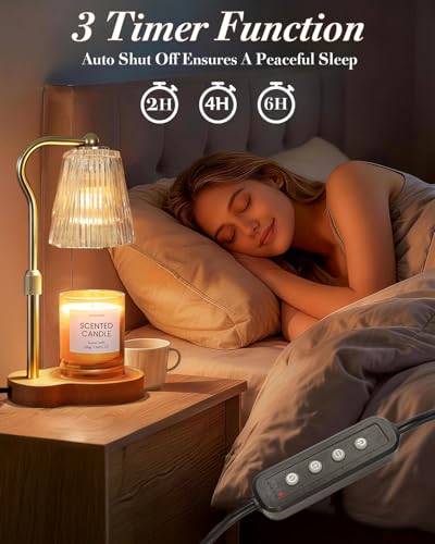 Candle Warmer Lamp, Wax Melt Warmer with 2 Bulbs for Scented Jar Candles, with Timer Dimmer Adjustable Height, Home Decor ...