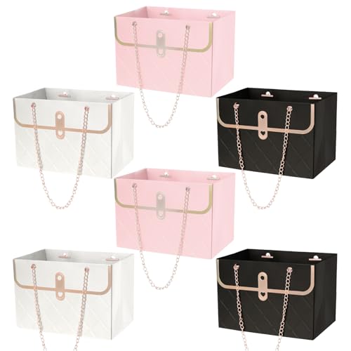 baotongle 6pcs Flower Paper Gift Box Bouquet Storage Bucket Handbag with Metal Chain Flower Boxes for Arrangements Wedding...