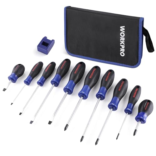WORKPRO 10-Piece Magnetic Screwdriver Set with Pouch, Phillips, Slotted, Flat Head Screwdriver Include Magnetizer, Screwdr...