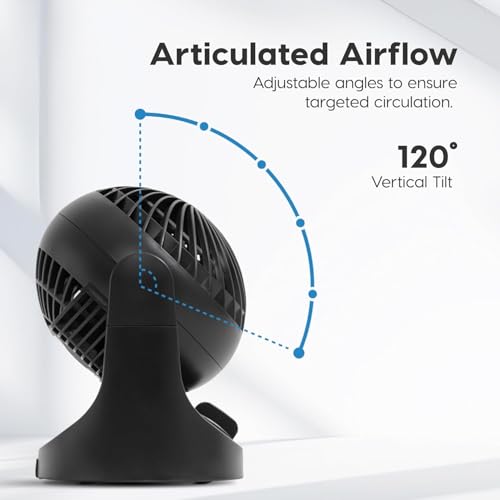IRIS USA WOOZOO Mini Desk Fan, Air Circulator, 3 Speeds, 32ft Max Air Distance, 108ft² Coverage, 112° Adjustable Vertical ...