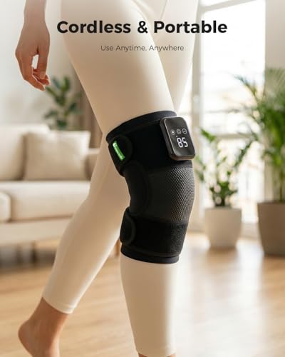 3-in-1 Knee Massager for Pain Relief with Heat, Portable Heated Knee Brace with Extension Strap for Knee, Elbow & Shoulde...