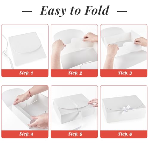 Kucoele 15 PCS Gift Boxes with Lids for Presents, 10.6 x 7.8 x 3.1 Inches White Bridesmaid Proposal Boxes with Ribbons for...
