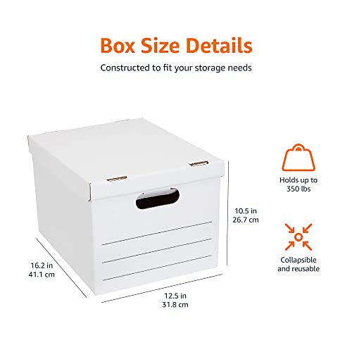 Amazon Basics Storage/Filing Boxes with Lift-Off Lid, Letter/Legal Size, Collapsible, Tape-Free Assembly, White, 16.2" L x...