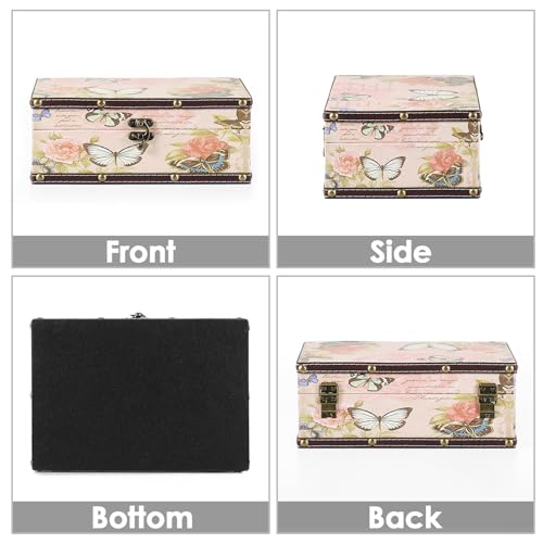 ELLDOO Butterfly Treasure Chest Box, Wooden + PU Leather Storage Decorative Box for Jewelry Trinkets Photos, Rectangular K...