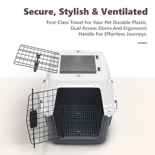 Athena Collection 22" Hard-Sided Travel Pet Carrier for Small Dogs and Cats, Plastic Dog Crate with 2-Door Top & Front Loa...