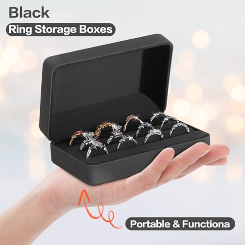 KUKUVR Velet Ring Storage Box, Travel Jewelry Case with 3 Slot Ring Display Organizer (Black)