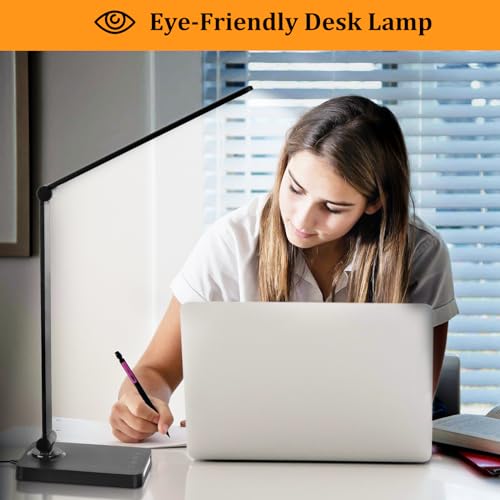 LED Desk Lamp with USB Ports,Touch Desk Lamps for Home Office with 5 Color Modes,3 Brightness Desk Light with Small Night ...