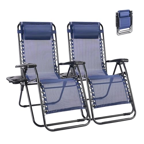 NEWBULIG Zero Gravity Chair Set of 2, Lounge Chair Folding Portable Adjustable Camping Reclining Chairs with Adjustable Po...
