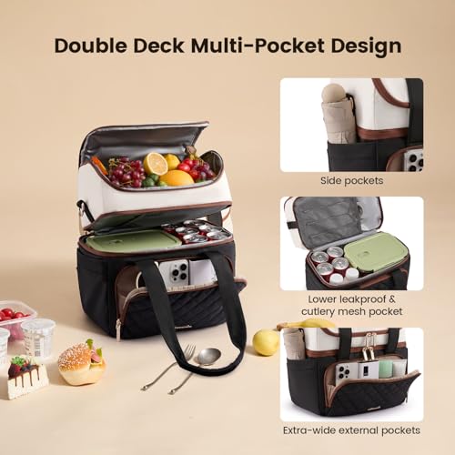 LOVEVOOK Insulated Lunch Bag For Women,Large Double Deck Adult Lunch Box,Teacher Lunch Tote Bag With Cup Holder,Leakproof ...