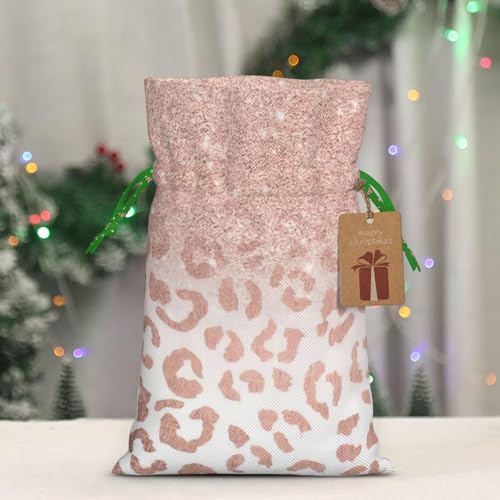 LHBZXMKJ rose gold glitter Print Drawstring Present Bags Christmas gifts Wrapping Sacks Pouches for Xmas Party ﻿