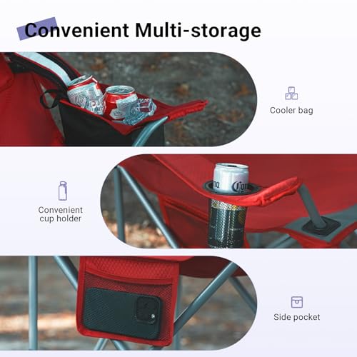 Camping Chairs Portable Folding Lightweight Outdoor Lawn Chair for Adults with Cooler Bag, Cup Holder and Side Pocket for ...