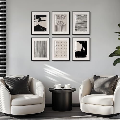 Framed Black and White Abstract Wall Art, 6 Pieces Modern Prints Paintings Artwork for Walls, Minimalist Abstract Pictures...