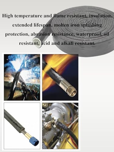 YAMAKATO 5/8" ID Heat Shielded Fire Thermo Armor Fire Sleeve Silicone Coated Fiberglass Heat Protection w/ 3 Clamps for Au...