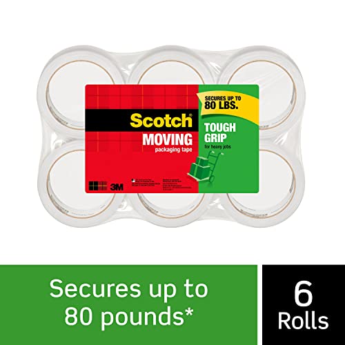 Scotch Tough Grip Moving Packaging Tape, 1.88" x 38.2 yd, Strong Hold on All Box Types Including Recycled, Secures Boxes u...