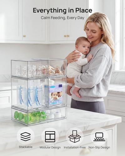 Vtopmart Stackable Storage Drawers Set of 5, Clear Plastic Organizer Bins for Baby Bottle, Beauty Supplies Storage, Ideal ...