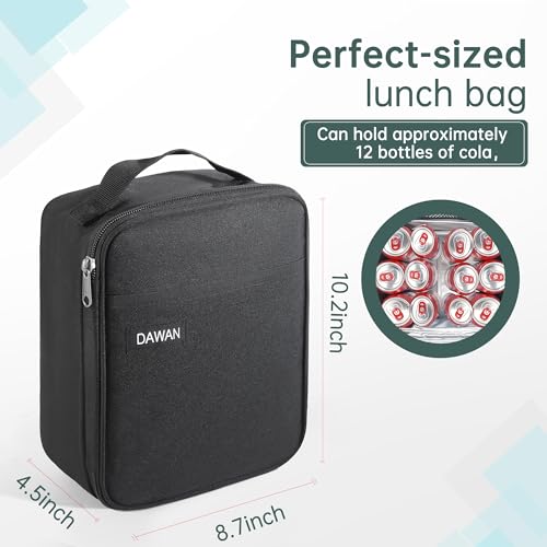 DAWAN freezable Insulated lunch bag,Built in detachable ice pack, Black, Insulated Cooler Tote with Handle for men or wome...