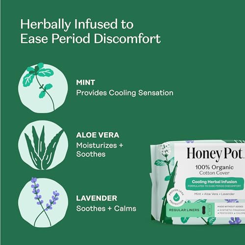 The Honey Pot Company - Herbal Everyday Panty Liners for Women - Infused w/Essential Oils for Cooling Effect & Organic Cot...