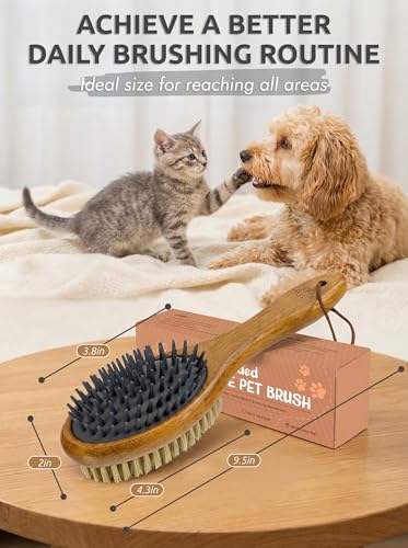 TAKAVU Short Hair Dog & Cat Deshedding Brush - Double Sided Grooming Tool with Silicone Massage & Bristle Sides - Removes ...