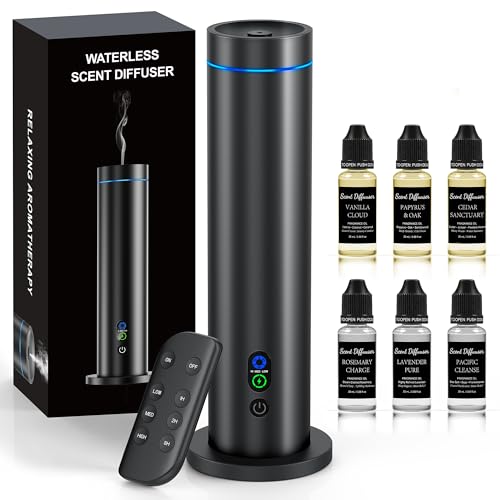 Waterless Diffuser, 1000 Sq.Ft Coverage, Essential Oil Diffuser– Plug-in Only, Remote Control, Adjustable Mist Mode, Mood ...