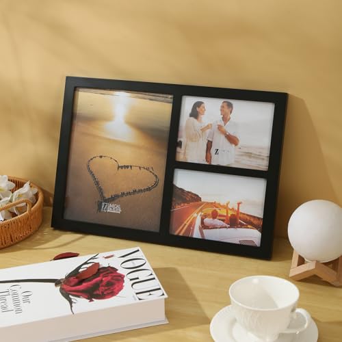 UMICAL Collage Picture Frame for 8x10 and 2 5x7 Pictures Display with Shatter-Resistant Glass & Black Wood 3-Openings Phot...