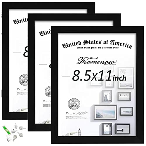 Framenow 8.5x11 Picture Frames Set of 3, Shatter-Resistant Glass Display Certificate or Pictures 8.5 by 11,To Wall and Tab...