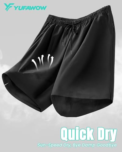 Yufawow Men Swim Trunks with Compression 7 Inches Breathable Liner Quick Dry Zipper Pockets for Board Beach Gym Running