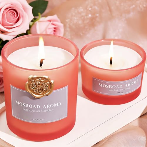 MOSROD Luxury Rose & Agarwood Scented Candles Gift Set, 2 Packs, Natural Soy Romantic Aromatherapy Jar Candle Gift for He...