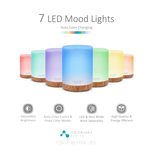 ASAKUKI Essential Oil Diffuser for Home, 300 ml Humidifier with Automatic Shut-Off, Quiet Aromatherapy Diffuser with 7 LED...
