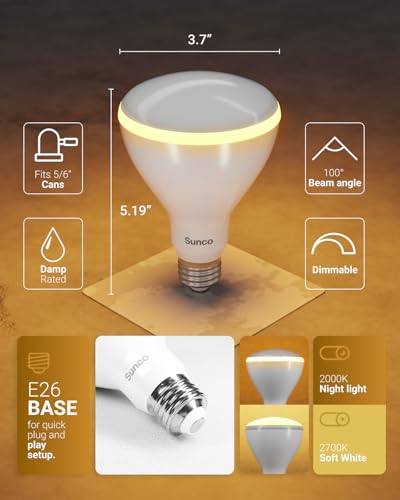 Sunco 6 Pack BR30 Night Light, Sleep Light Bulb, Blue Light Blocking for Lamp, Bedroom, Mood Soothing, Nursery, 8.5W=55W, ...