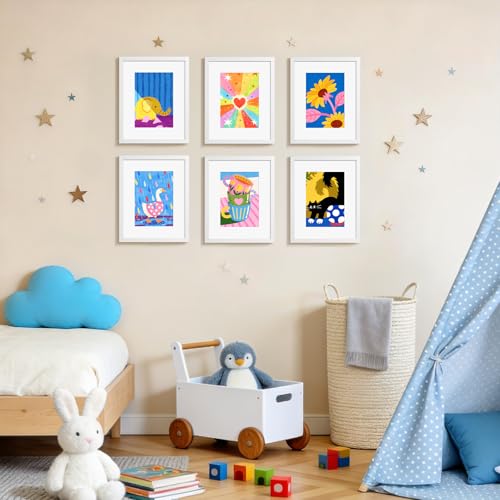 HappyHapi 8x10 Picture Frame Set of 6, 8x10 White Picture Frame Display Pictures 5x7 with Mat or 8x10 Without Mat. Wall Ha...
