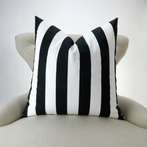 GHSJYO Waterproof Throw Pillow Covers 24x24inch Set of 2 Farmhouse Outdoor Black and White Stripes Square Pillow Cushion C...