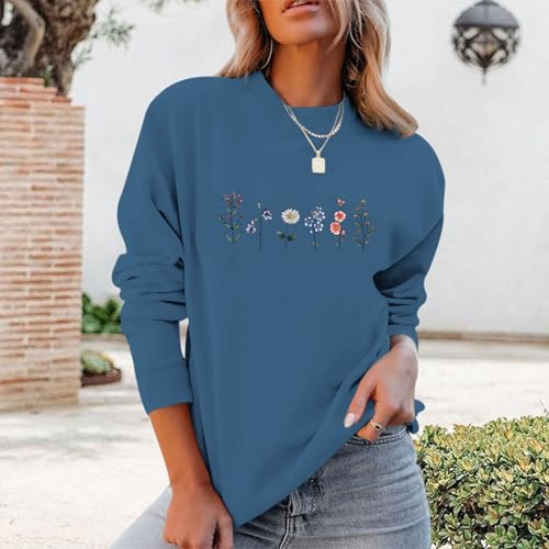 Lytiarul Flower Graphic Sweatshirt for Women Floral Printed Vintage Long Sleeves Shirt Crewneck Hoodie Loose Pullovers Tops
