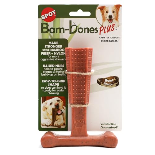 SPOT Bam-Bones Plus T Bone – Bamboo Fiber & Nylon Dog Chew Toy for Moderate to Aggressive Chewers, Durable Long Lasting & ...