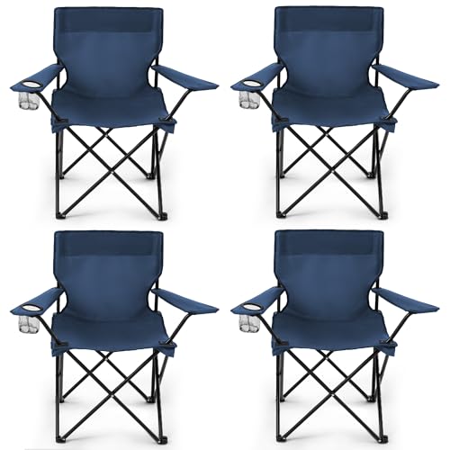 4 Pack Folding Camping Chairs for Adults, Foldable Portable Beach Chairs with Carry Bag & Cup Holder, Compact Design for C...