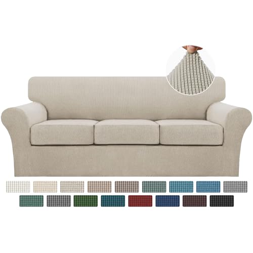Turquoize 4 Piece Sofa Covers for 3 Cushion Couch Sofa Slipcover Soft Couch Cover for Dogs-Washable Sofa Furniture Covers ...