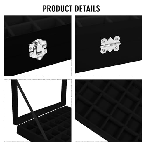 Vicoter Velvet Jewelry Tray 48 Compartments Jewelry Display Organizer with Transparent Cover Rings, Earrings, Necklaces, P...