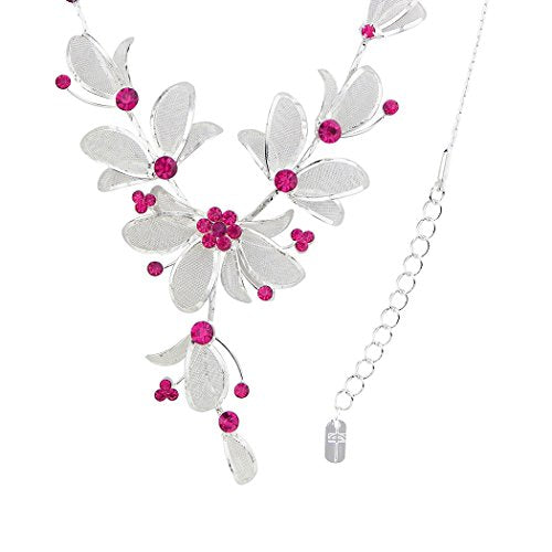 Rosemarie Collections Women's 3 Piece Rhinestone Crystal And Metal Mesh Floral Statement Necklace Bracelet Earring Jewelry...